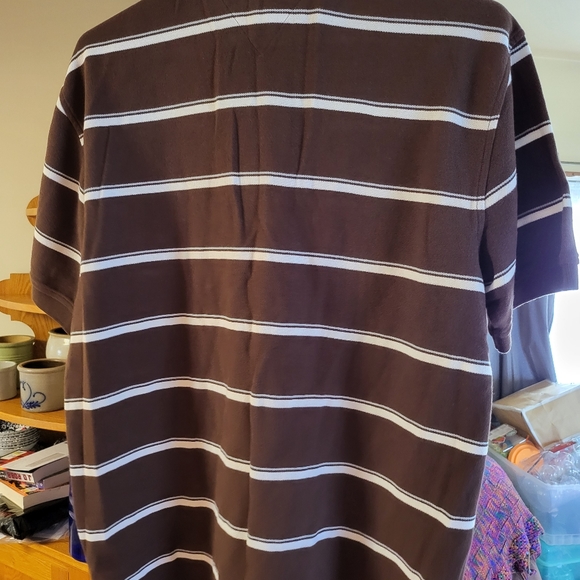 Tommy Hilfiger Large Brown Striped Polo Shirt - Picture 2 of 3